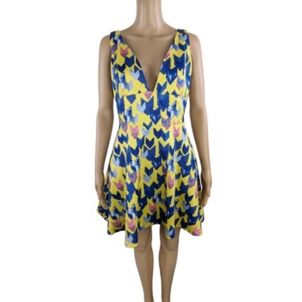 Mustard Seed Yellow Print Fit & Flare Dress L